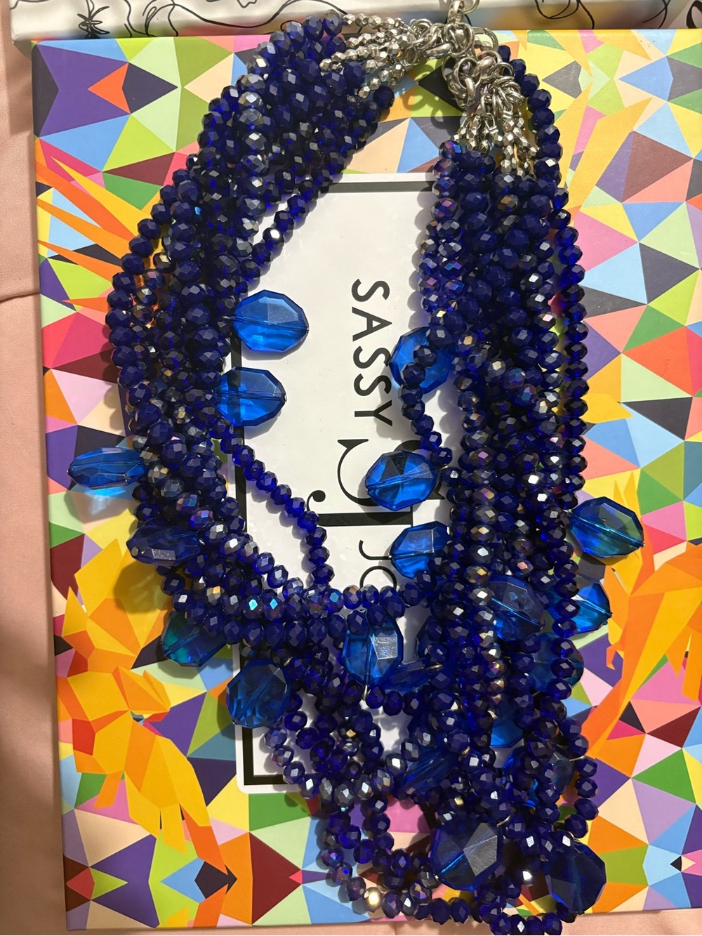 Sassy Jones Multi-Strand Faceted Cobalt Blue Bead Necklace